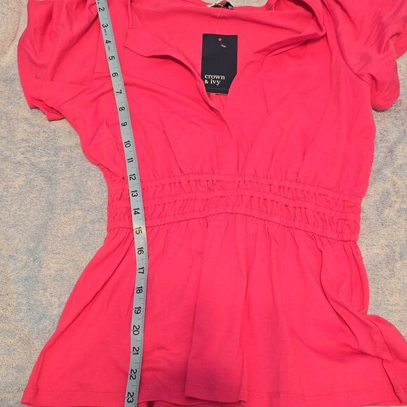 Crown & Ivy Smocked Split Neck Top Pink - Picture 8 of 8